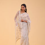 Pinkish White Tissue Handcrafted Saree