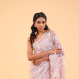 Soft Pink Organza Handcrafted Saree