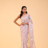 Soft Pink Organza Handcrafted Saree