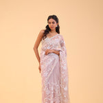 Soft Pink Organza Handcrafted Saree