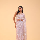 Soft Pink Organza Handcrafted Saree