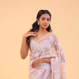 Soft Pink Organza Handcrafted Saree