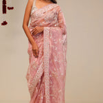 Pastel Pink Organza Handcrafted Saree