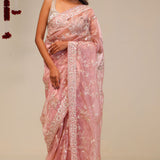 Pastel Pink Organza Handcrafted Saree