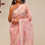 Pastel Pink Organza Handcrafted Saree