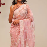 Pastel Pink Organza Handcrafted Saree