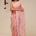 Pastel Pink Organza Handcrafted Saree