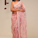 Pastel Pink Organza Handcrafted Saree