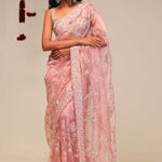 Pastel Pink Organza Handcrafted Saree