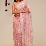 Pastel Pink Organza Handcrafted Saree