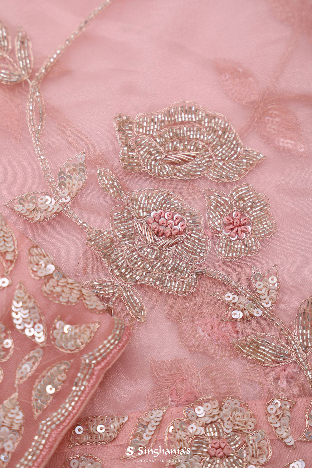 Pastel Pink Organza Handcrafted Saree