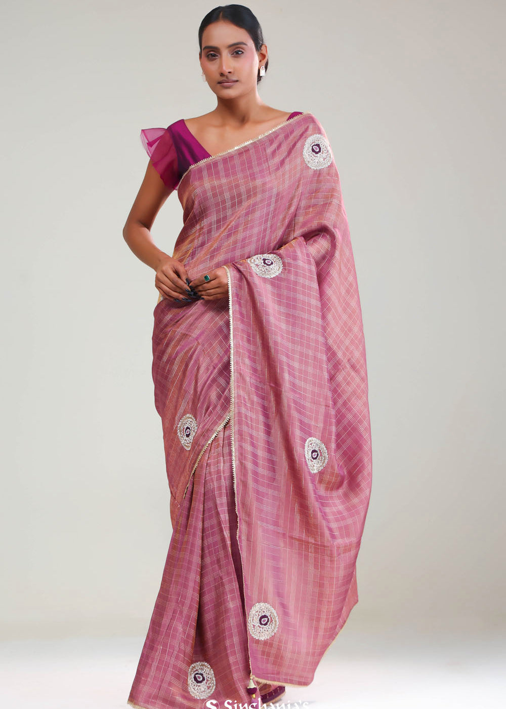 Smyrna Purple Crafted Tissue Saree