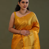 Ochre Yellow Kanjivaram Silk Saree With Brocade