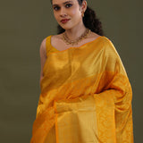 Ochre Yellow Kanjivaram Silk Saree With Brocade