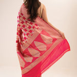 French Pink Banarasi Silk Saree With Geometric Pattern