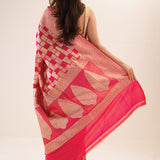 French Pink Banarasi Silk Saree With Geometric Pattern