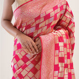 French Pink Banarasi Silk Saree With Geometric Pattern