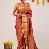 Deep Red Floral Jaal Kanjivaram Silk Saree