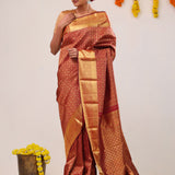 Deep Red Floral Jaal Kanjivaram Silk Saree