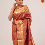 Deep Red Floral Jaal Kanjivaram Silk Saree
