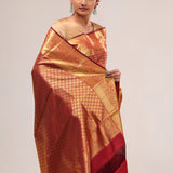Deep Red Floral Jaal Kanjivaram Silk Saree