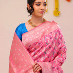 Flamingo Pink Peaocok Banarasi Silk Saree