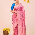 Flamingo Pink Peaocok Banarasi Silk Saree