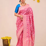 Flamingo Pink Peaocok Banarasi Silk Saree