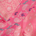 Flamingo Pink Peaocok Banarasi Silk Saree