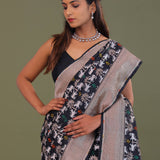 Black Banarasi Saree With Shikargah Design