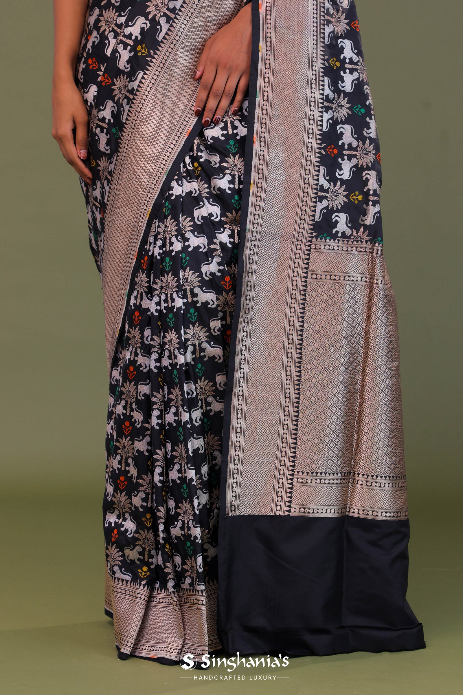 Black Banarasi Saree With Shikargah Design