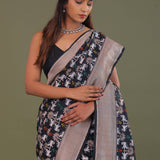 Black Banarasi Saree With Shikargah Design