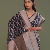 Black Banarasi Saree With Shikargah Design