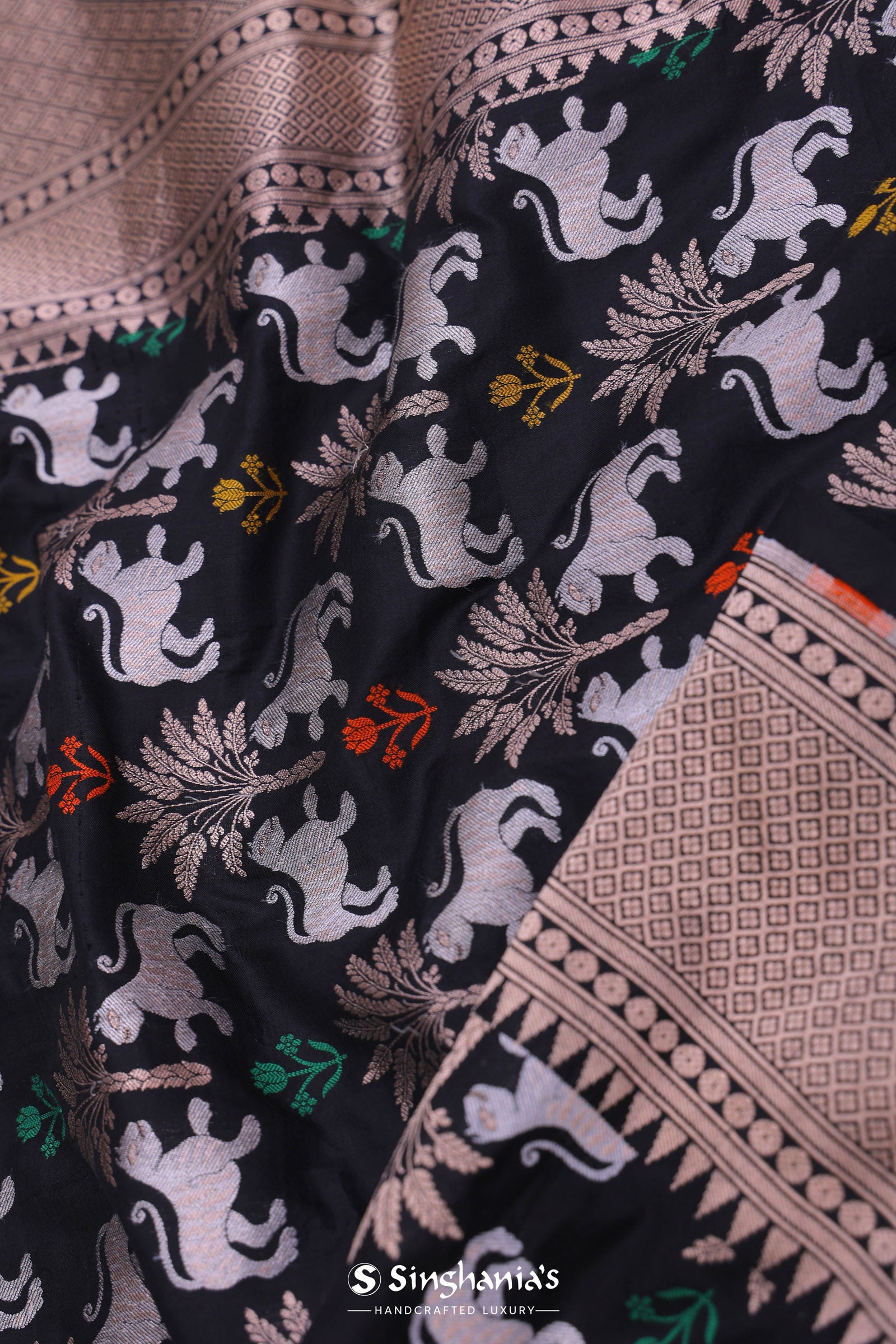 Black Banarasi Saree With Shikargah Design