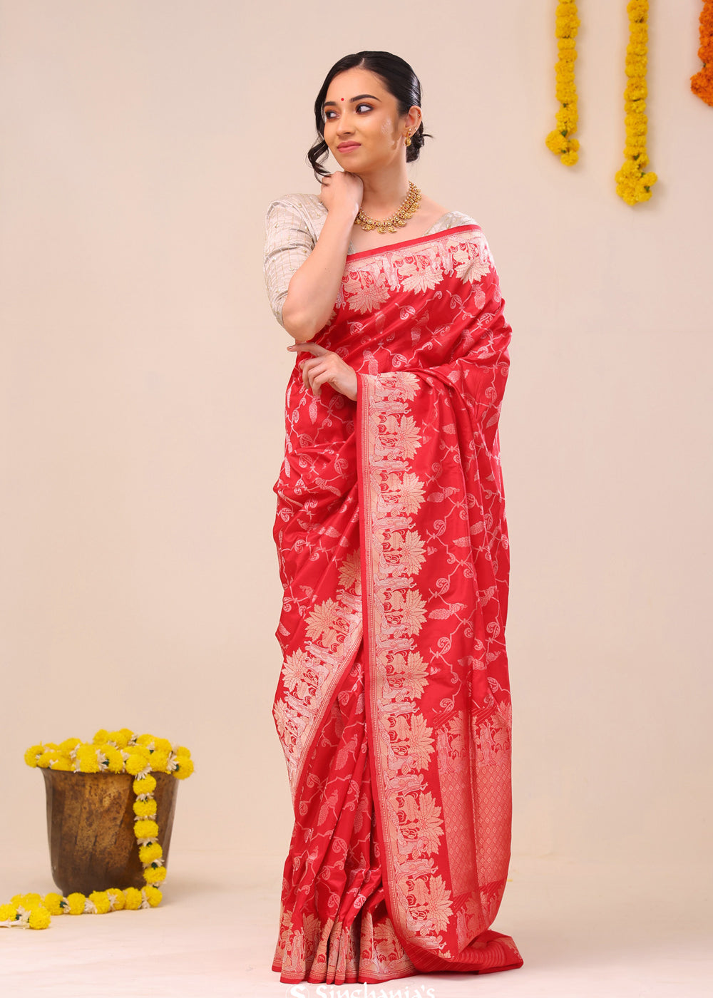Deep Red Heritage Banarasi Silk Saree