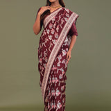 Maroon Banarasi Saree With Meenakari Design