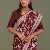 Maroon Banarasi Saree With Meenakari Design