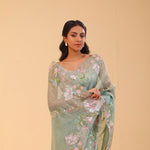 Tiffany Blue Crushed Tissue Handcrafted Saree