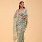 Tiffany Blue Crushed Tissue Handcrafted Saree