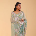 Tiffany Blue Crushed Tissue Handcrafted Saree