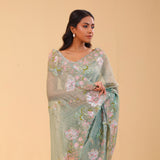 Tiffany Blue Crushed Tissue Handcrafted Saree