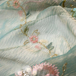 Tiffany Blue Crushed Tissue Handcrafted Saree