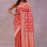 Vibrate Orange Baranasi Silk Saree With Gold Zari Border