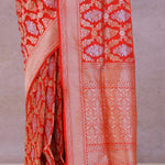 Vibrate Orange Baranasi Silk Saree With Gold Zari Border
