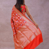 Vibrate Orange Baranasi Silk Saree With Gold Zari Border