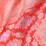 Vibrate Orange Baranasi Silk Saree With Gold Zari Border