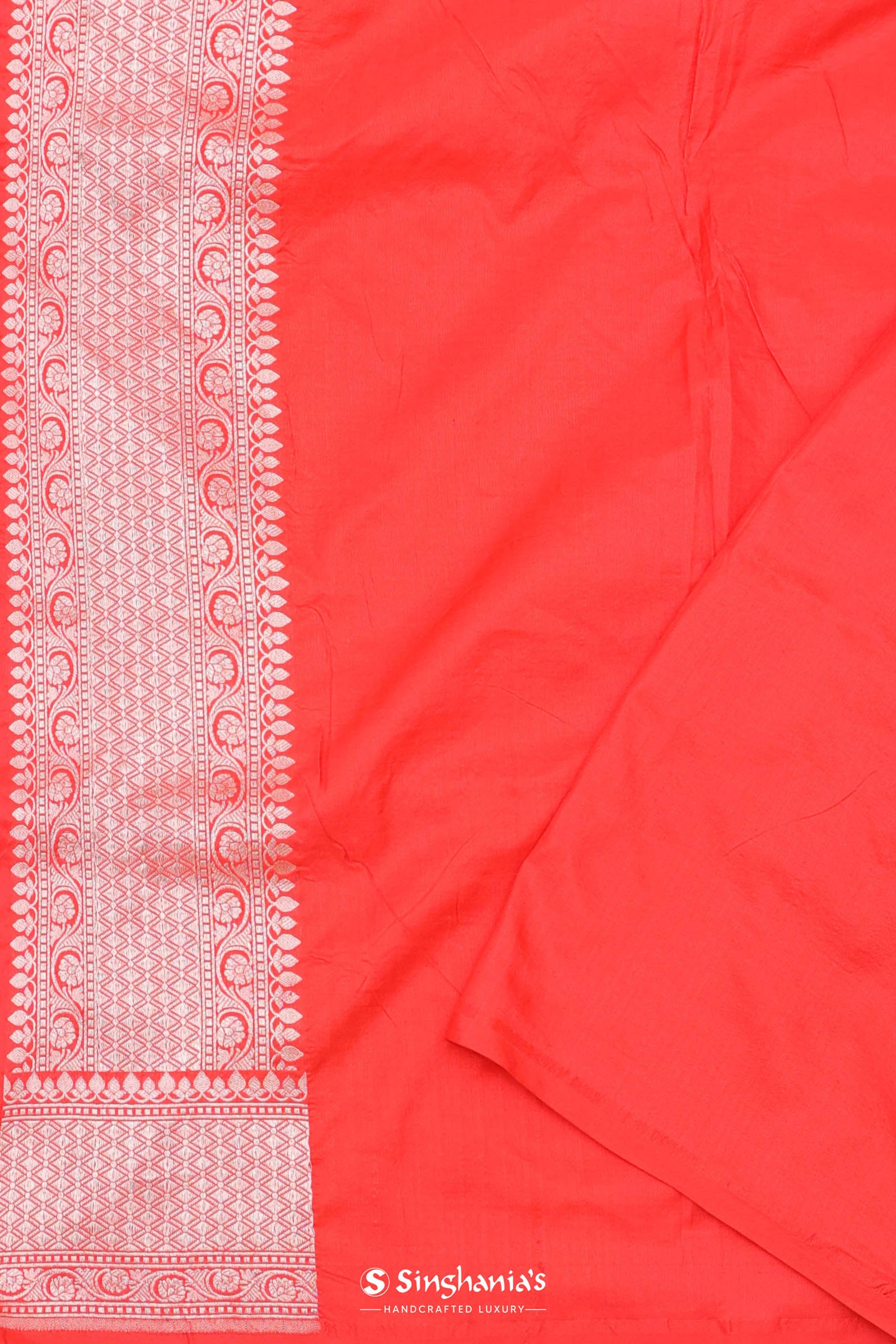 Vibrate Orange Baranasi Silk Saree With Gold Zari Border