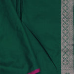 Green Banarasi Saree With Edge Contrast Gold Zari Border