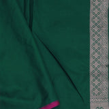Green Banarasi Saree With Edge Contrast Gold Zari Border