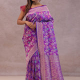 Purple Banarasi Silk Saree With Jamdani And Meenakari Design